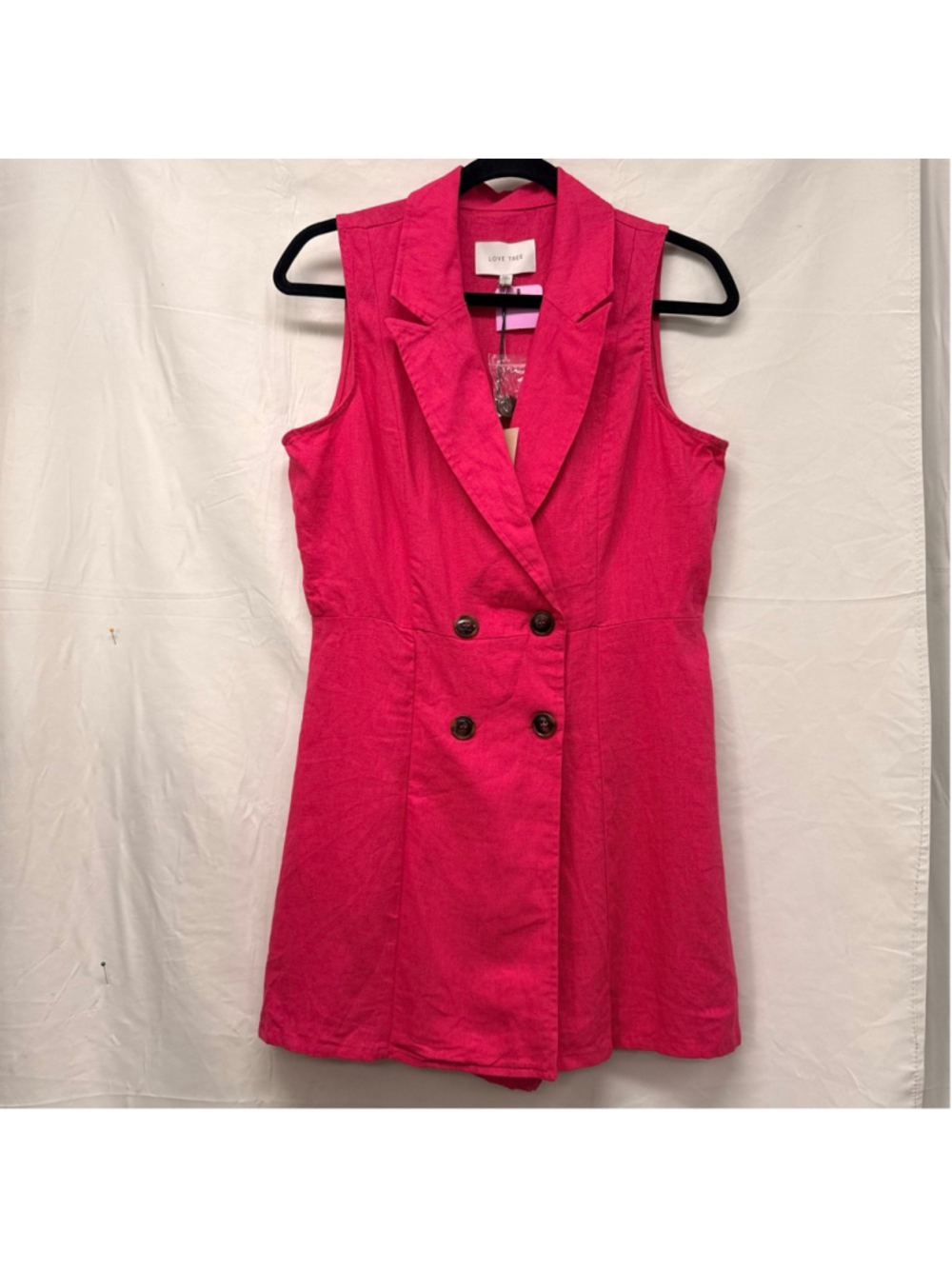 Women's LOVE TREE Pink Linen Blend Sleeveless Romper M